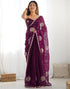 Vasthrlay Sequence Embroidery Wine Saree With Unstitched Blouse Piece