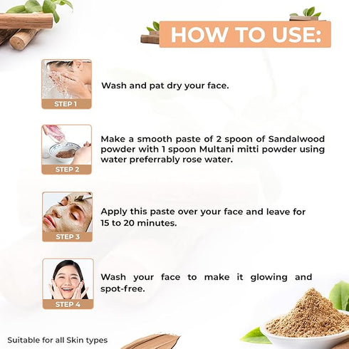 Sandalwood Powder For Face - 100% Pure & Natural Chandan Powder For Face Pack, Face Mask
