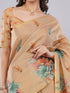 Vasthrlay Peach Floral And Solid Design Polyester Saree With Unstitched Blouse Piece