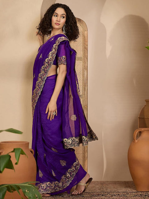 Vasthrlay Shimmer Chiffon Lavender Saree