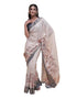 Vasthrlay Cream Abstract Print Polyester Saree With Antique Zari Border And Unstitched Blouse Piece