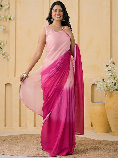 Vasthrlay Womens Printed Unstitched Peach Saree