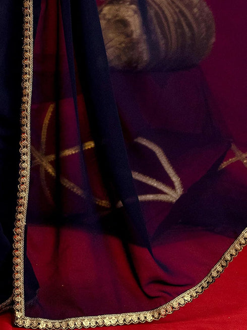 Vasthrlay Georgette Printed Navy Navy Blue Saree