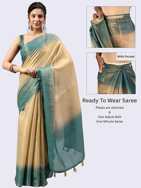 Vasthrlay Green Womens Ready To Wear One Minute Polyester Erode Zari Saree