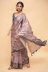 Vasthrlay Mauve Abstract Print Polyester Saree With Antique Zari Border And Unstitched Blouse Piece