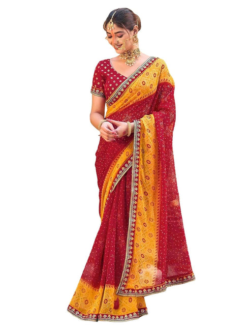 Vasthrlay Georgette Embroidery Unstitched Red Saree