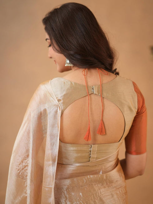 Vasthrlay Handloom Unstitched Beigegold Ethnic Wear