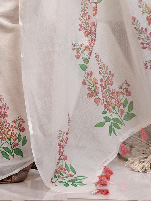 Vasthrlay Printed Off White1 White Saree
