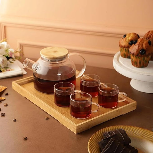 ZROY Enterprise Round Glass Tea Pot(Wooden Lid with Cup)