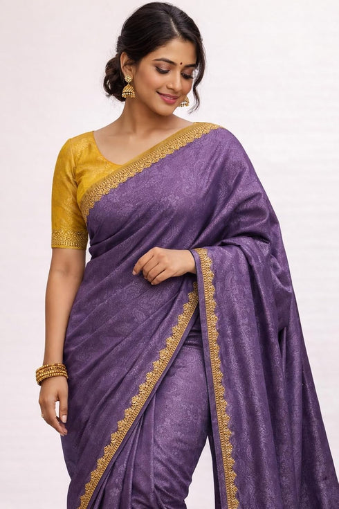 Vasthrlay Lavender Chiffon Paisley Contrast