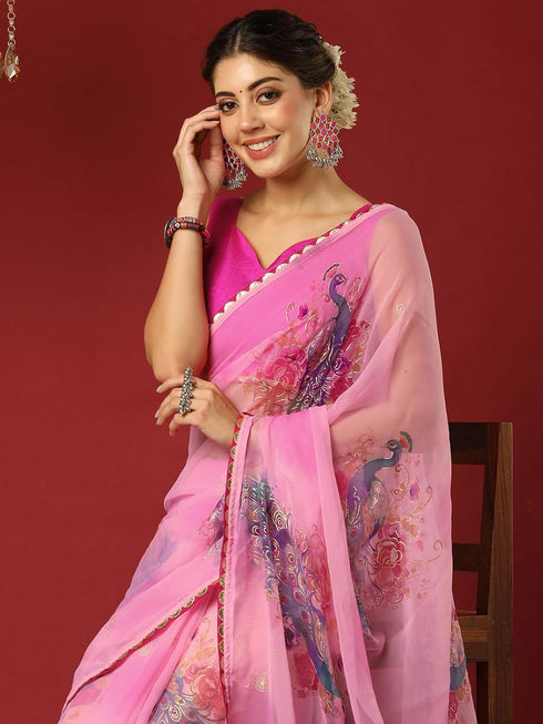 Vasthrlay Georgette Printed Unstitched Maroon Saree