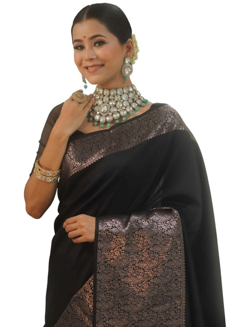Vasthrlay Black Banarasi Traditional Unstitched Saree
