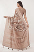Vasthrlay Brown Floral Print Chanderi Silk Blend Saree With Unstitched Blouse Piece