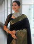 Vasthrlay Banarasi Jacquard Unstitched Dark Green Saree