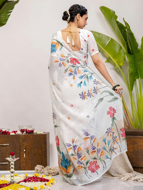 Vasthrlay Printed White1 White Saree