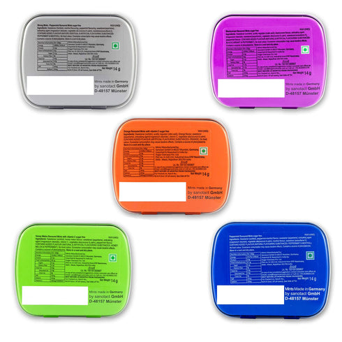 Impact Mints Assorted Pack Of 5 Strong Blackcurrant Orange Honeymelon and Ice