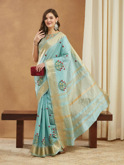 Vasthrlay Multi Embroidered Unstitched Saree
