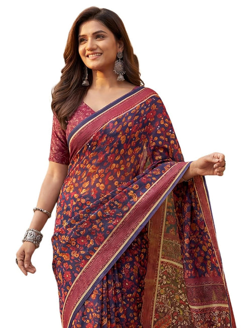 Vasthrlay Chanderi Printed Coffee Saree