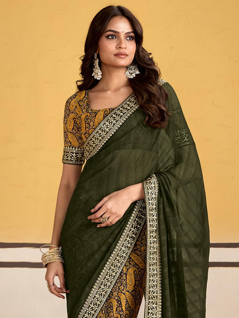 Vasthrlay Georgette Embroidered Unstitched Designer Ethnic Wear