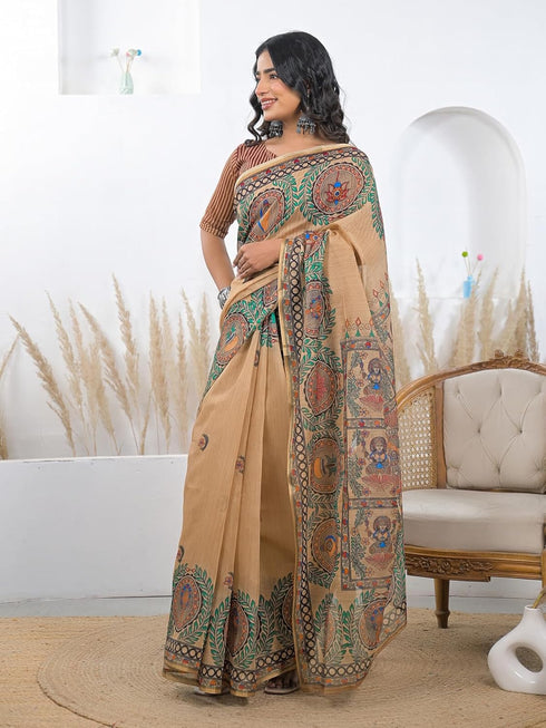 Vasthrlay Bandhani Embroidery Unstitched White Saree