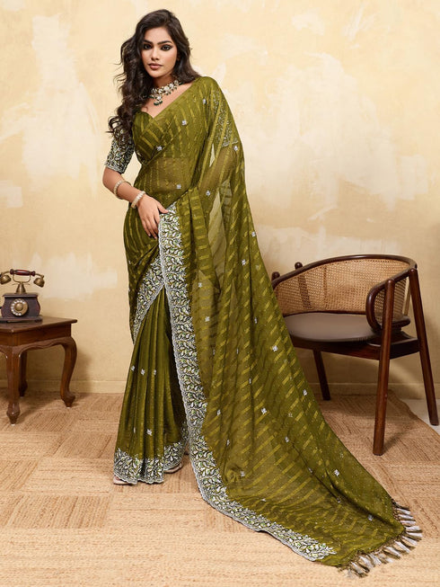 Vasthrlay Chiffon Striped Unstitched Sum Ethnic Wear