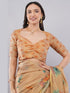 Vasthrlay Peach Floral And Solid Design Polyester Saree With Unstitched Blouse Piece