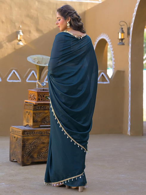 Vasthrlay Chiffon Scalloped Coffee Saree