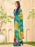 Vasthrlay Georgette Bandhani Teal Blue Saree With Unstitched Blouse Piece