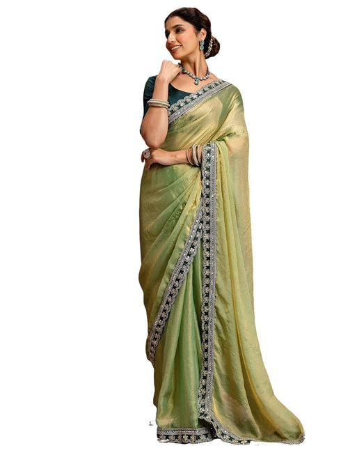 Vasthrlay Shimmer Embroidery Yellow Saree