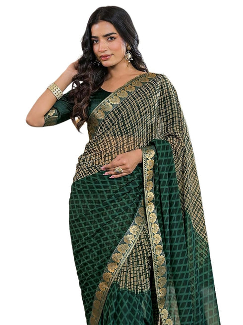 Vasthrlay Georgette Bandhani Unstitched Pink Saree