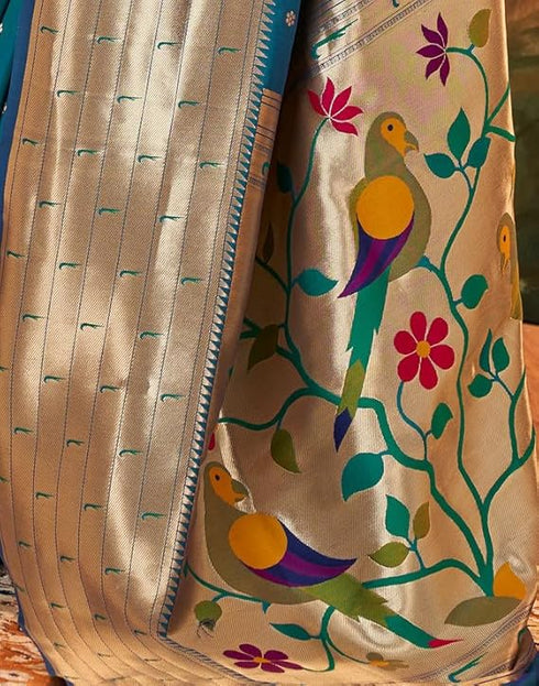 Vasthrlay Paithani Jacquard Unstitched Dark Green Saree