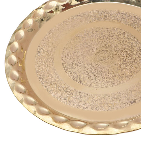 Brass 13 Inches Floral Design Thali