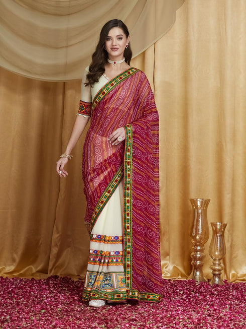 Vasthrlay Bandhani Embroidered Saree