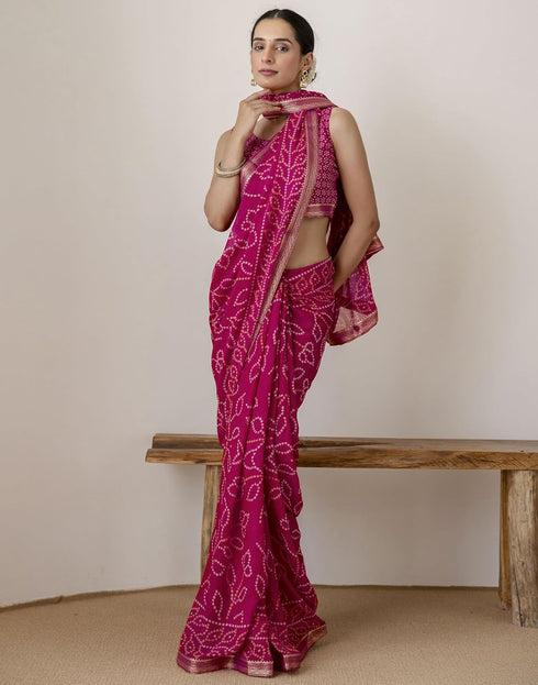 Vasthrlay Georgette Bandhani Unstitched Purple Saree