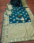 Vasthrlay Kanjivaram Banarasi Wedding Rama Blue Saree With Unstitched Blouse Piece