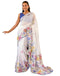 Vasthrlay Womens Printed White And Blue Saree With Unstitched Blouse Piece