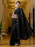 Vasthrlay Womens Blouse Black Saree With Unstitched Blouse Piece