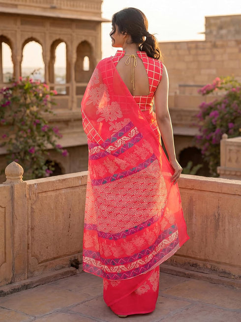 Vasthrlay Printed White Saree