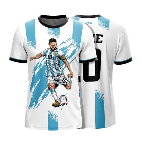 Messigoat Argentina 2022 Champion Art Sky White Football Jersey With Custom Name & Number| Argentina Soccer Fan Jersey For Kids and Adult