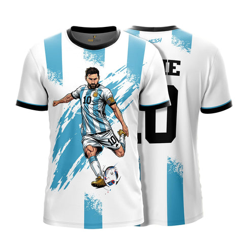 Messigoat Argentina 2022 Champion Art Sky White Football Jersey With Custom Name & Number| Argentina Soccer Fan Jersey For Kids and Adult