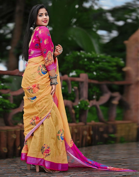 Vasthrlay Chanderi Printed Unstitched Blue Saree