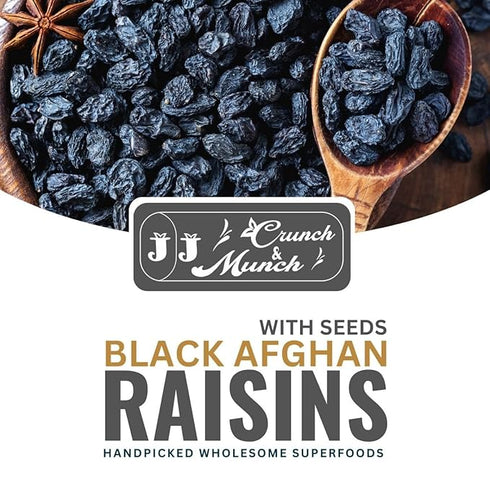 J J Crunch N Munch Premium Afghan Seeded Black Raisins | Kali Kishmish