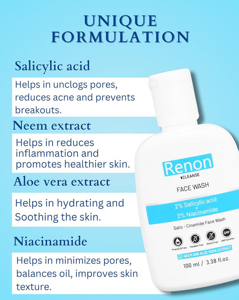 Renon 2% Salicylic acid and 2% Niacinamide Face wash
