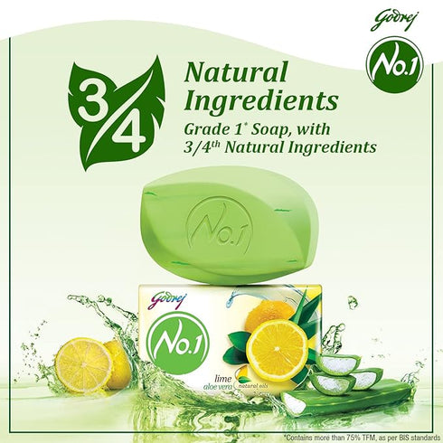 Godrej No.1 Bathing Soap Lime & Aloe Vera Grade 1 Soap - 150g