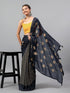 Vasthrlay Midnight Black Faux Georgette Botanical Floral Printed Saree With Unstitched Blouse