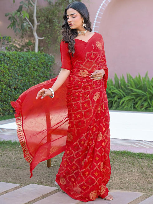 Vasthrlay Chiffon Printed Unstitched Teal Saree