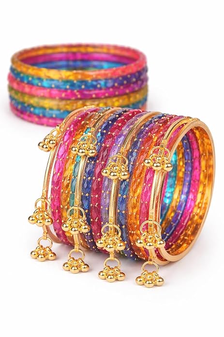 JPS Viral Kashmiri Ghungroo Gold-Plated Glass Bangles Set