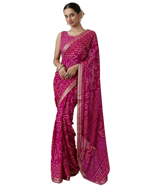 Vasthrlay Georgette Bandhani Unstitched Maroon Saree