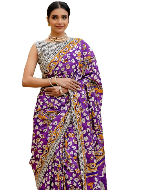 Vasthrlay Womens Printed Unstitched Beige Saree