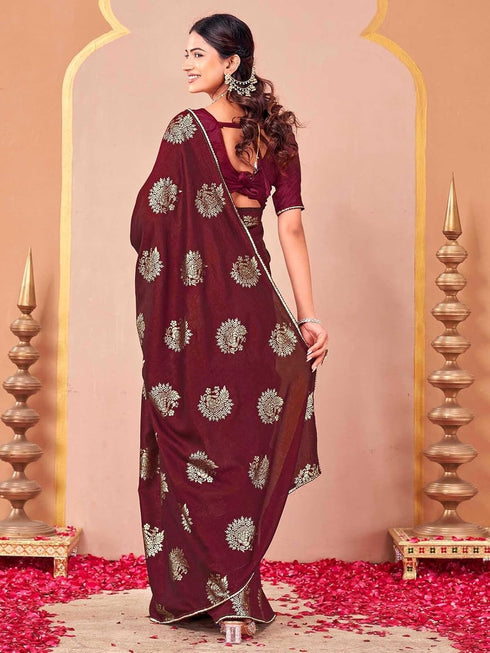 Vasthrlay Vichitra Printed Unstitched Rani Pink Saree